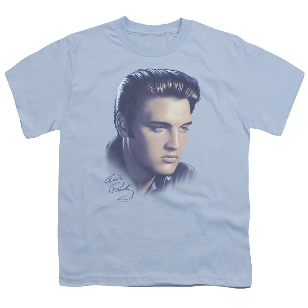 Elvis Presley Big Portrait Kids Youth T Shirt Light Blue