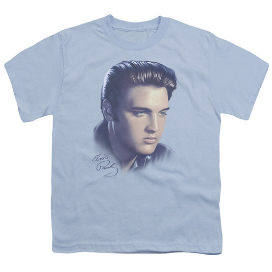 Elvis Presley Big Portrait Kids Youth T Shirt Light Blue