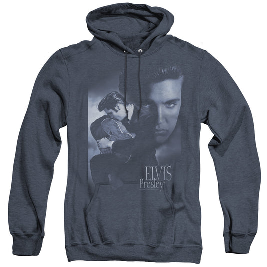 Elvis Presley Reverent Mens Heather Hoodie Navy Officially Licensed