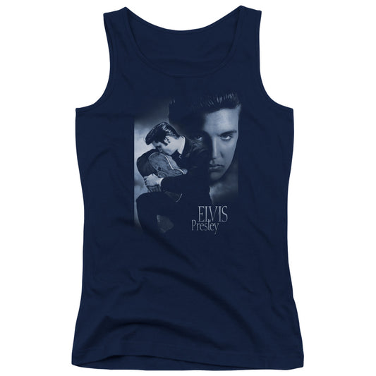 Elvis Presley Reverent Womens Tank Top Shirt Navy Blue