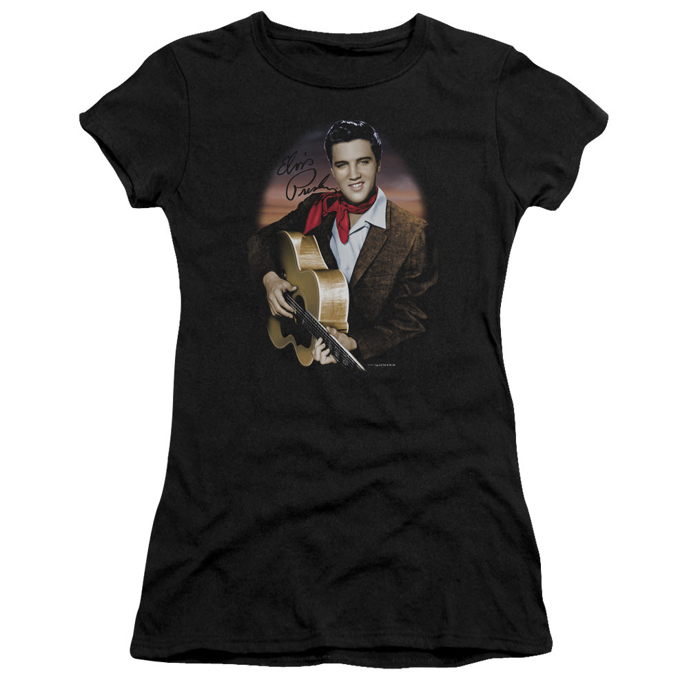 Elvis Presley Red Scarf #2 Junior Sheer Cap Sleeve Womens T Shirt Black