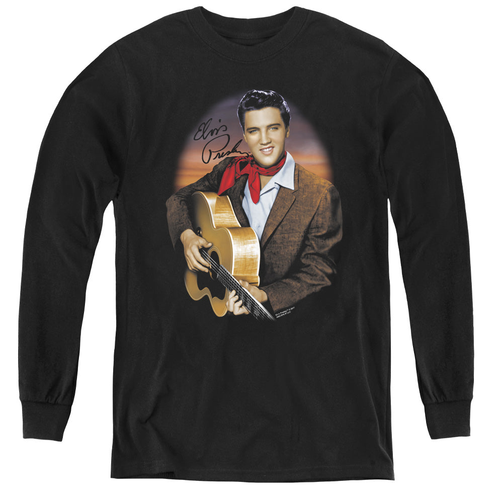 Elvis Presley Red Scarf #2 Long Sleeve Kids Youth T Shirt Black