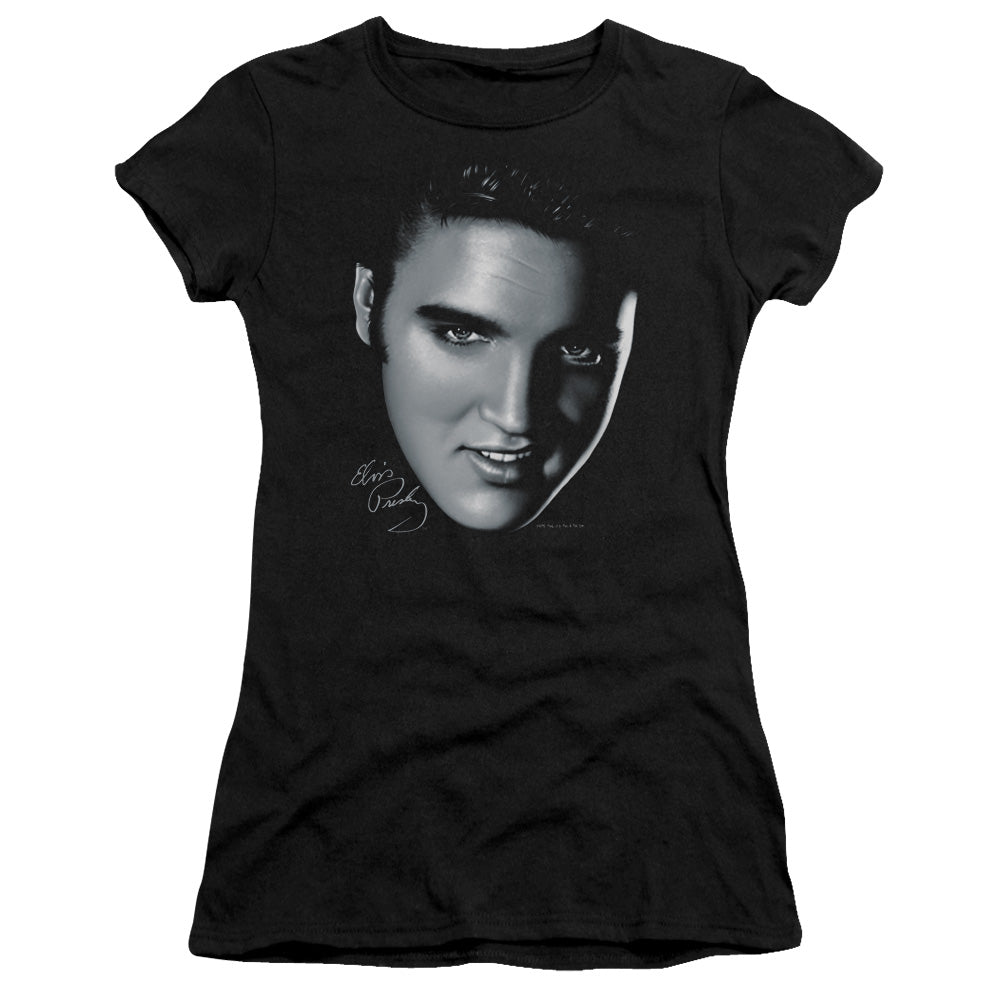 Elvis Presley Big Face Junior Sheer Cap Sleeve Womens T Shirt Black