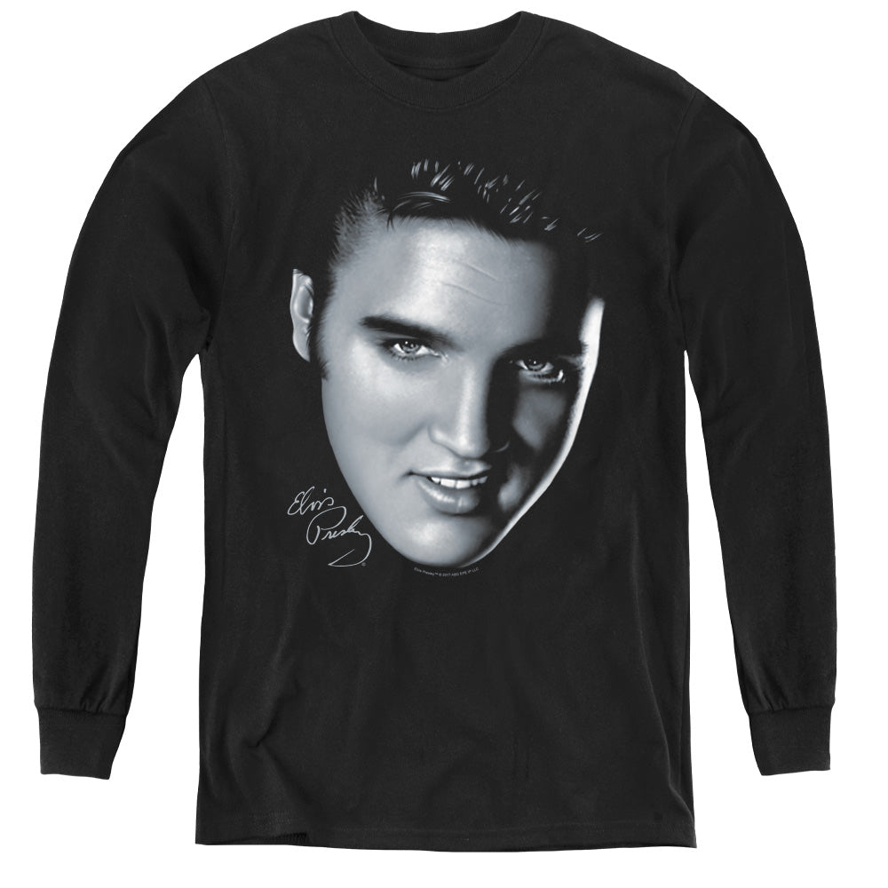 Elvis Presley Big Face Long Sleeve Kids Youth T Shirt Black