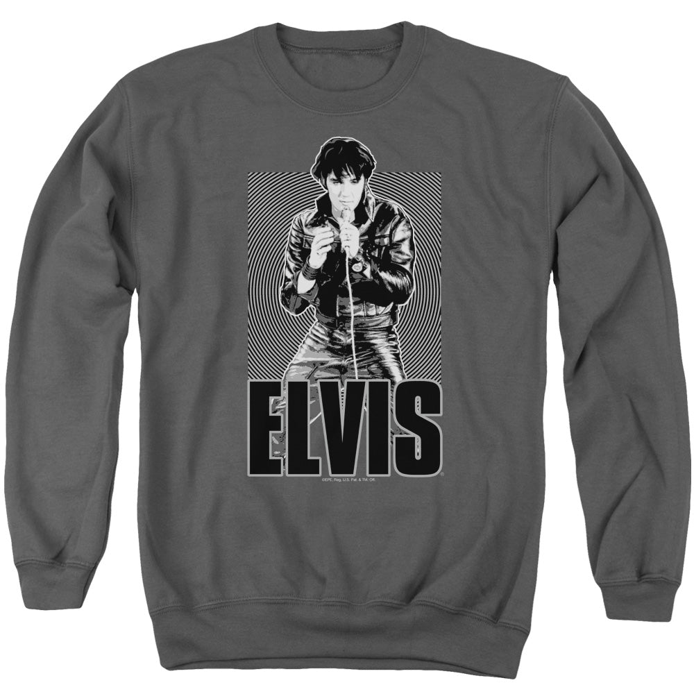 Elvis Presley Leather Mens Crewneck Sweatshirt Charcoal
