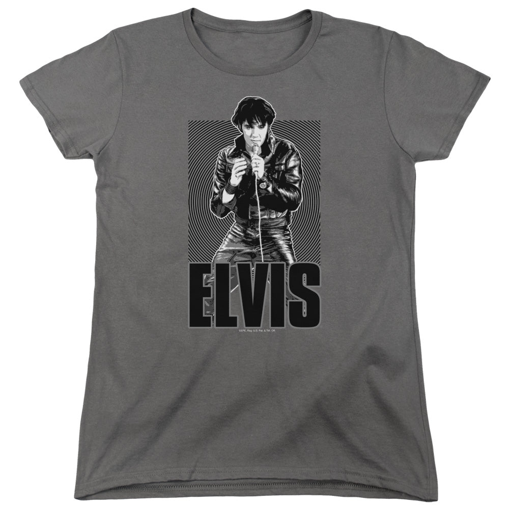 Elvis Presley Leather Womens T Shirt Charcoal