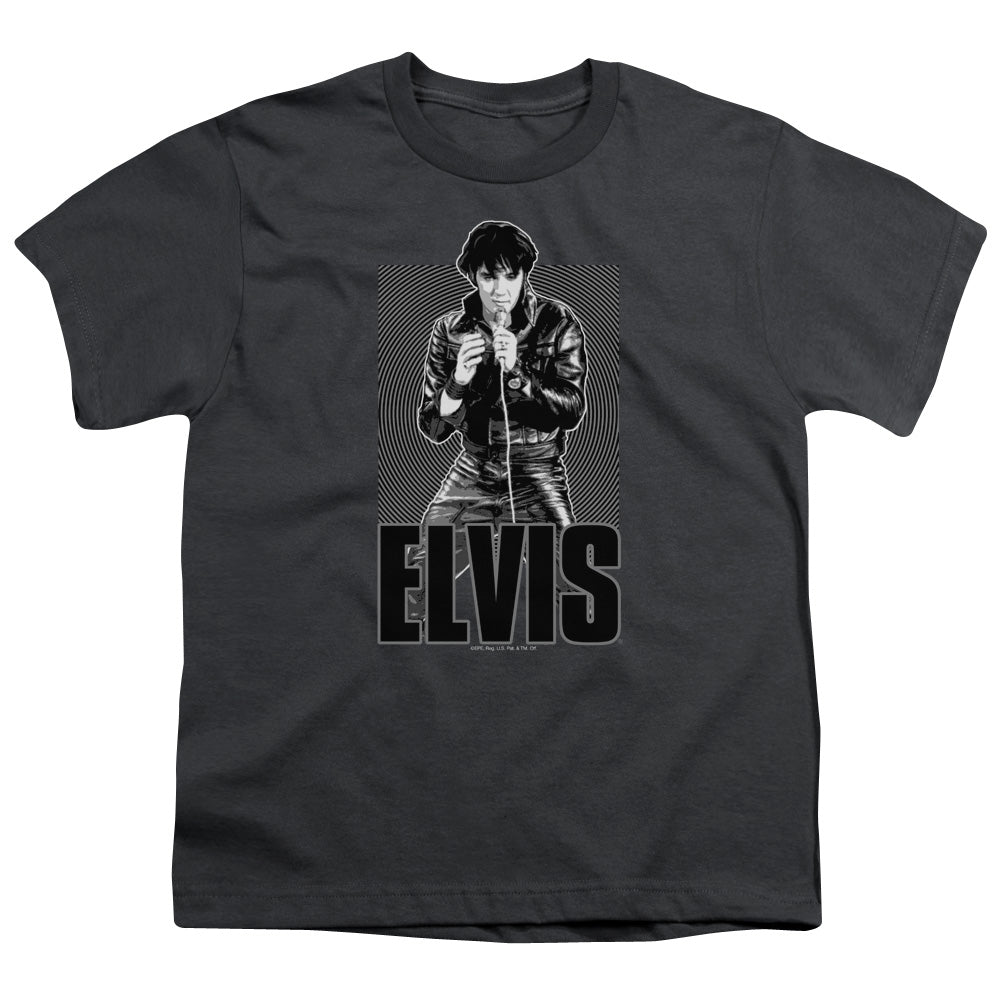 Elvis Presley Leather Kids Youth T Shirt Charcoal