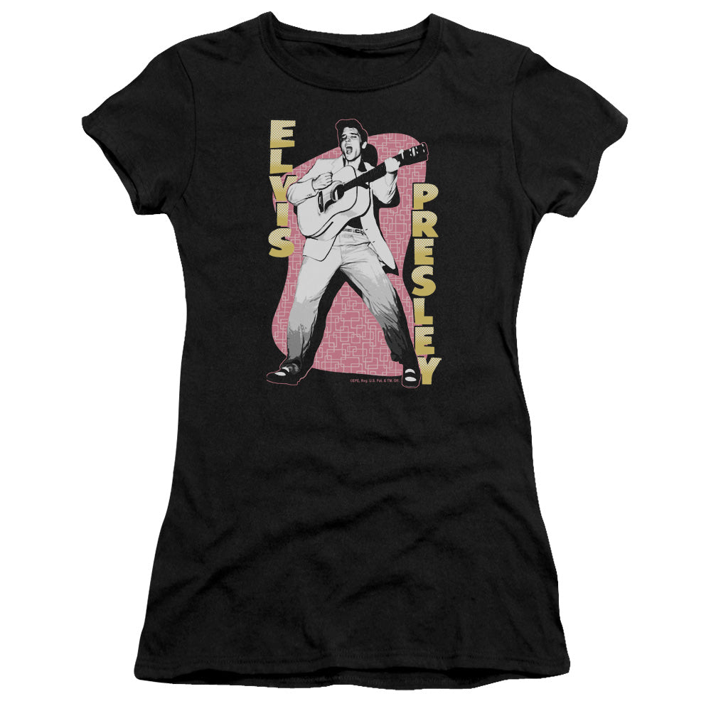 Elvis Presley Pink Rock Junior Sheer Cap Sleeve Womens T Shirt Black