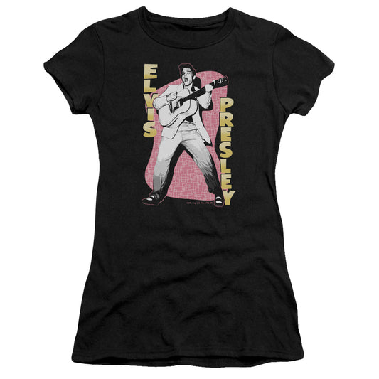 Elvis Presley Pink Rock Junior Sheer Cap Sleeve Womens T Shirt Black