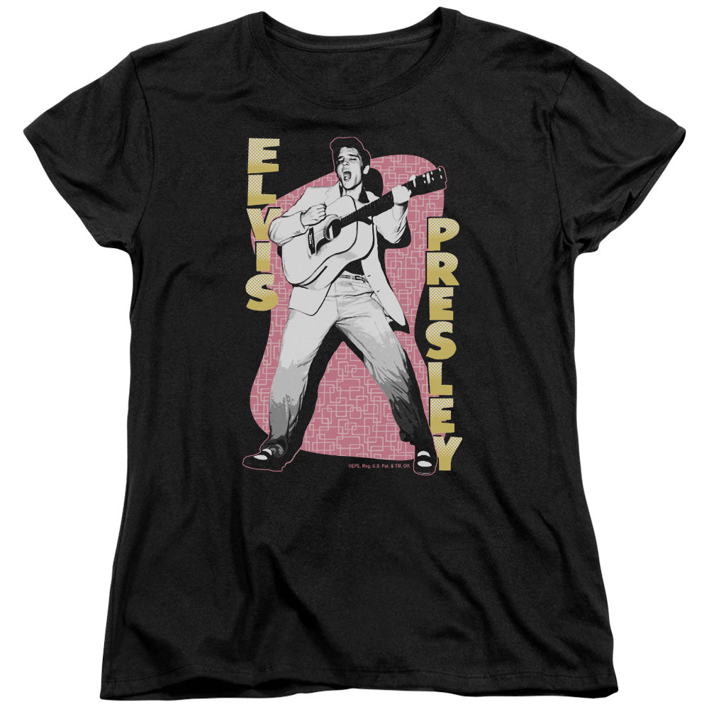 Elvis Presley Pink Rock Womens T Shirt Black