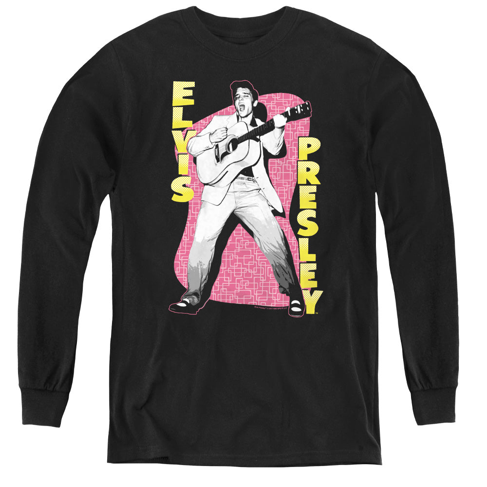 Elvis Presley Pink Rock Long Sleeve Kids Youth T Shirt Black