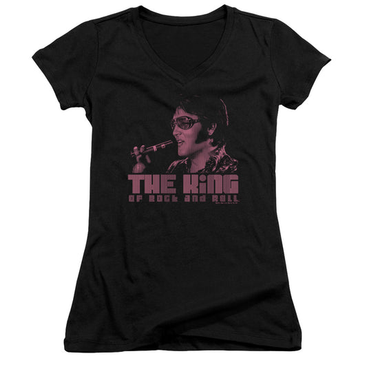 Elvis Presley the King Junior Sheer Cap Sleeve V-Neck Womens T Shirt Black