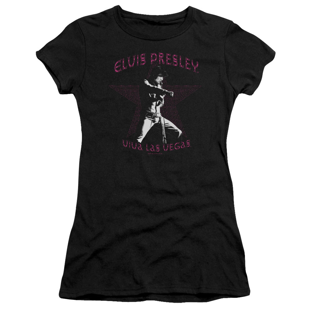 Elvis Presley Viva Las Vegas Star Junior Sheer Cap Sleeve Womens T Shirt Black