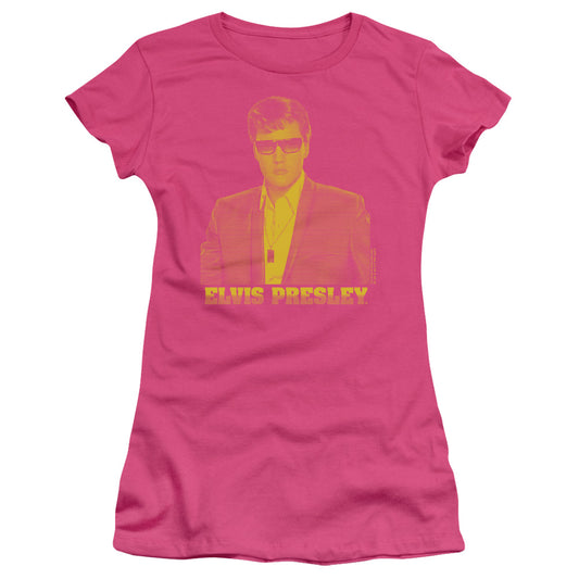 Elvis Presley Yellow Elvis Junior Sheer Cap Sleeve Womens T Shirt Hot Pink