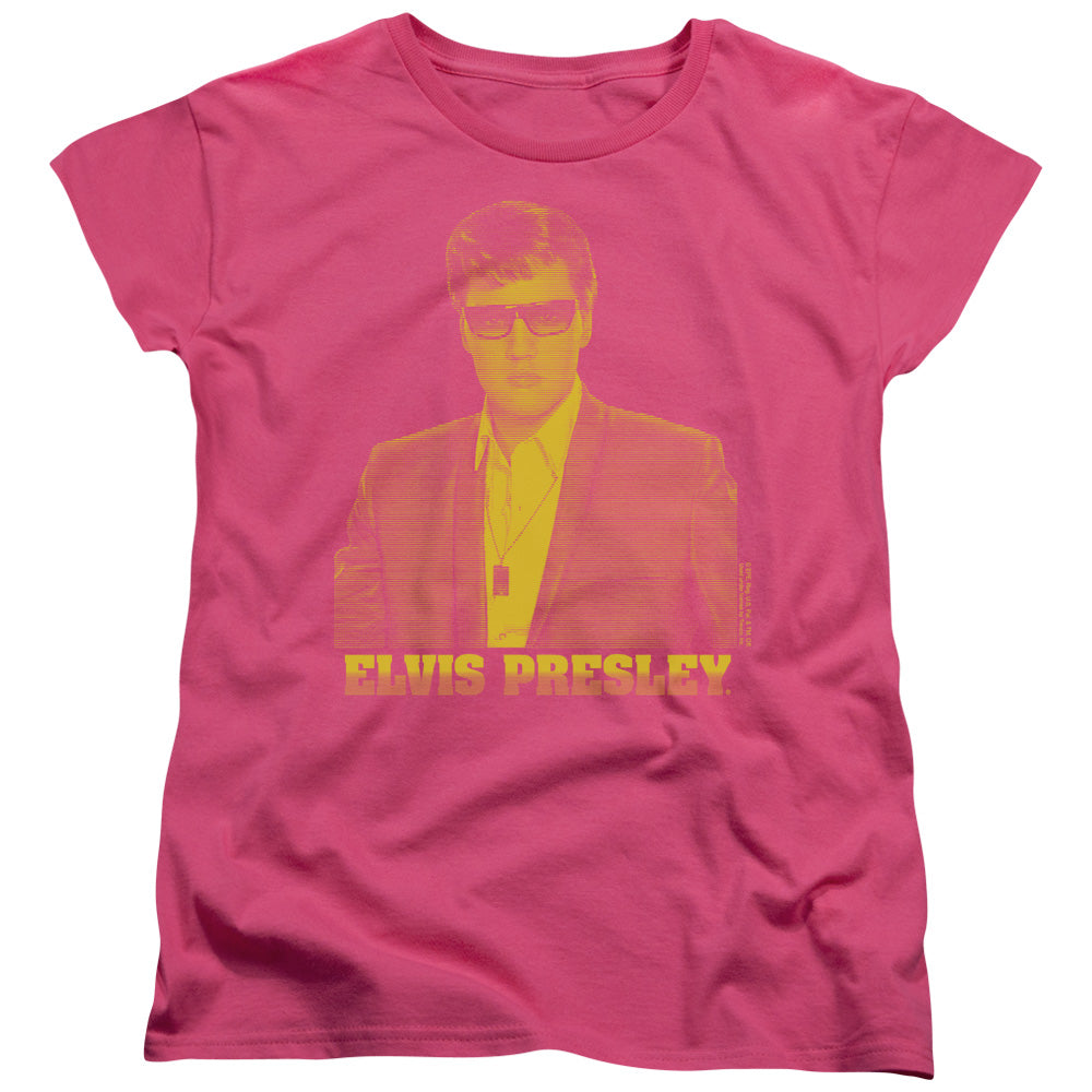 Elvis Presley Yellow Elvis Womens T Shirt Hot Pink