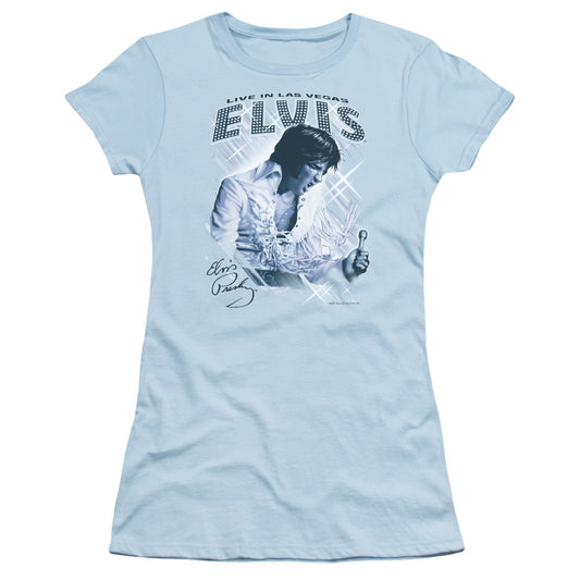 Elvis Presley Blue Vegas Junior Sheer Cap Sleeve Womens T Shirt Light Blue