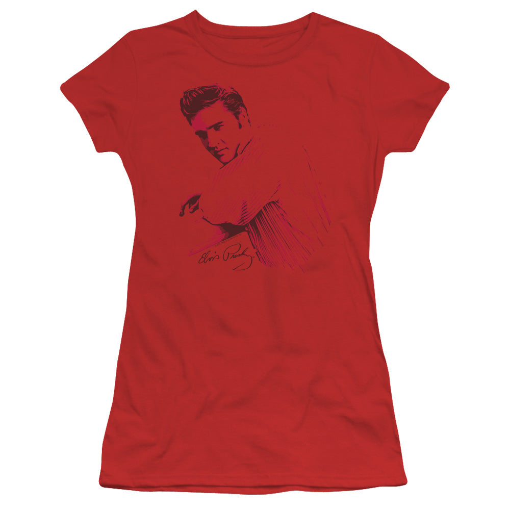 Elvis Presley on the Range Junior Sheer Cap Sleeve Womens T Shirt Red