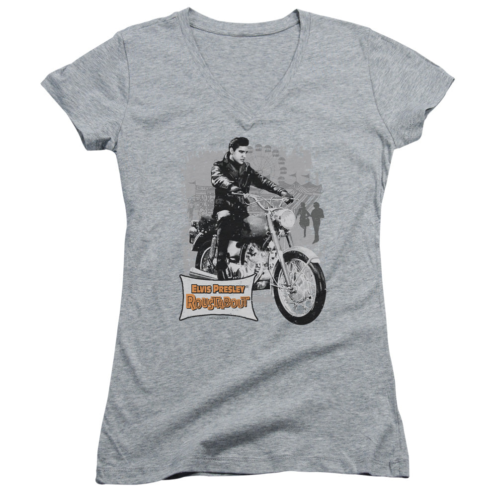 Elvis Presley Roustabout Poster Junior Sheer Cap Sleeve V-Neck Womens T Shirt Athletic Heather