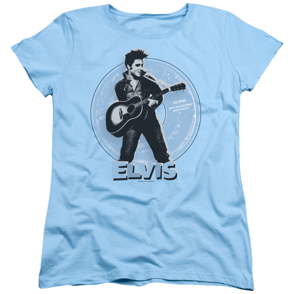 Elvis Presley 45 RPM Womens T Shirt Light Blue