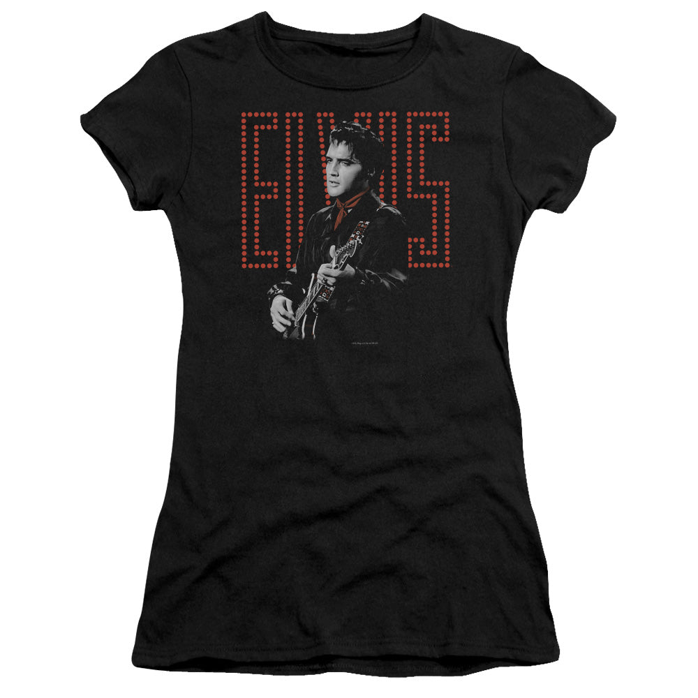 Elvis Presley Red Guitarman Junior Sheer Cap Sleeve Womens T Shirt Black