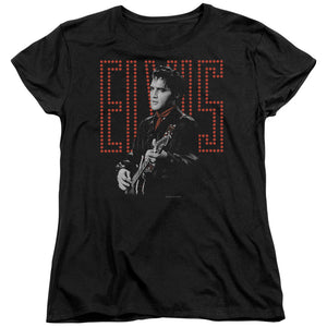 Elvis Presley Red Guitarman Womens T Shirt Black