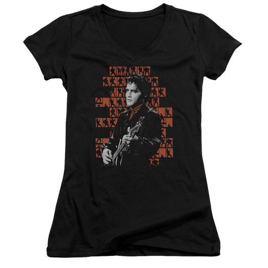 Elvis Presley 1968 Junior Sheer Cap Sleeve V-Neck Womens T Shirt Black