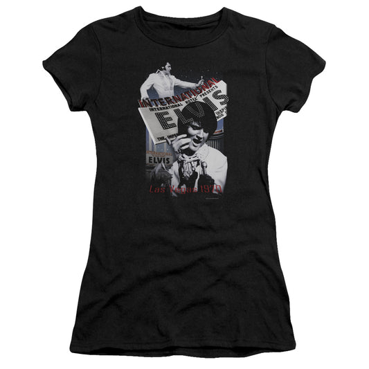 Elvis Presley International Hotel Junior Sheer Cap Sleeve Womens T Shirt Black