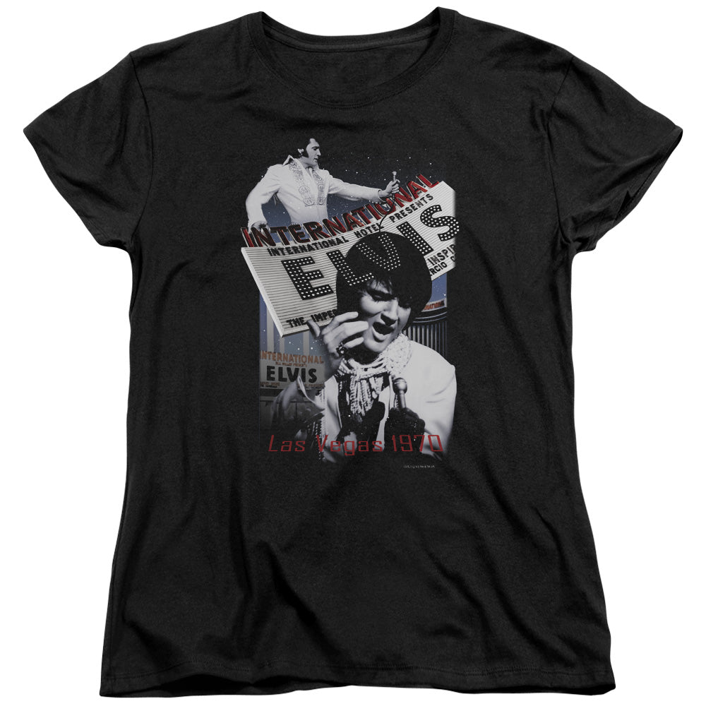 Elvis Presley International Hotel Womens T Shirt Black