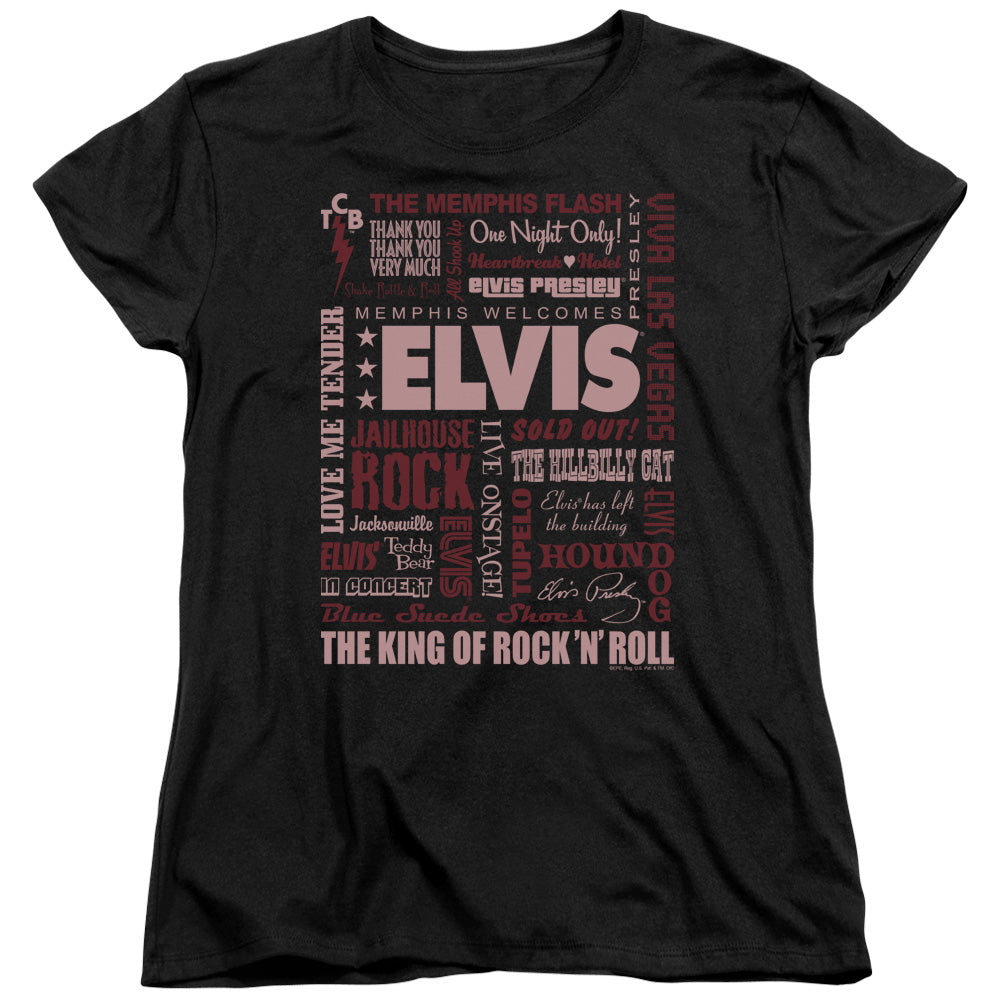 Elvis Presley Whole Lotta Type Womens T Shirt Black