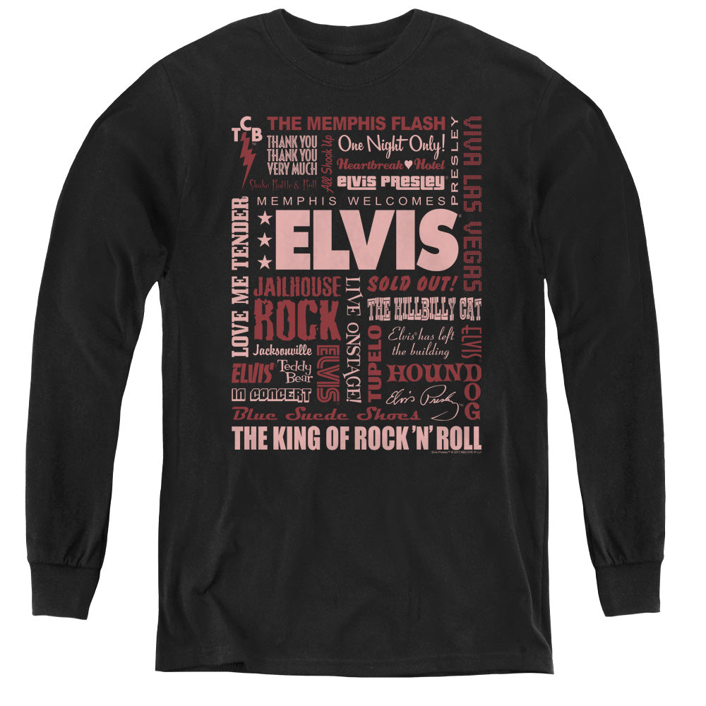 Elvis Presley Whole Lotta Type Long Sleeve Kids Youth T Shirt Black