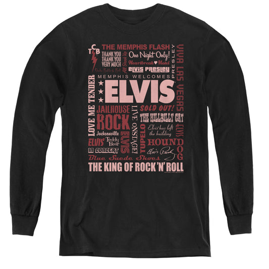 Elvis Presley Whole Lotta Type Long Sleeve Kids Youth T Shirt Black