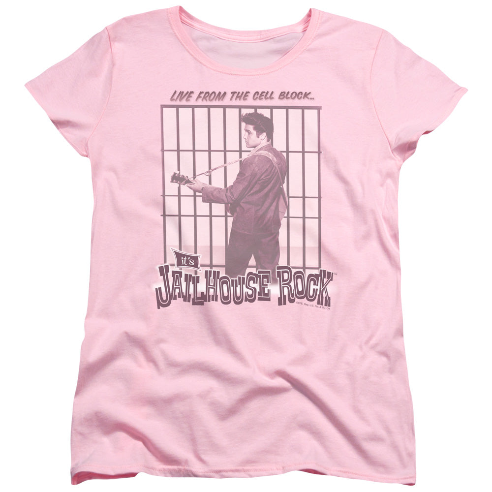 Elvis Presley Cell Block Rock Womens T Shirt Pink