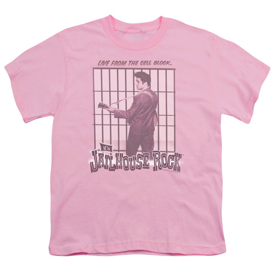Elvis Presley Cell Block Rock Kids Youth T Shirt Pink