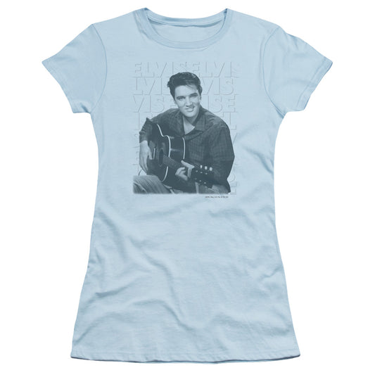 Elvis Presley Repeat Junior Sheer Cap Sleeve Womens T Shirt Light Blue