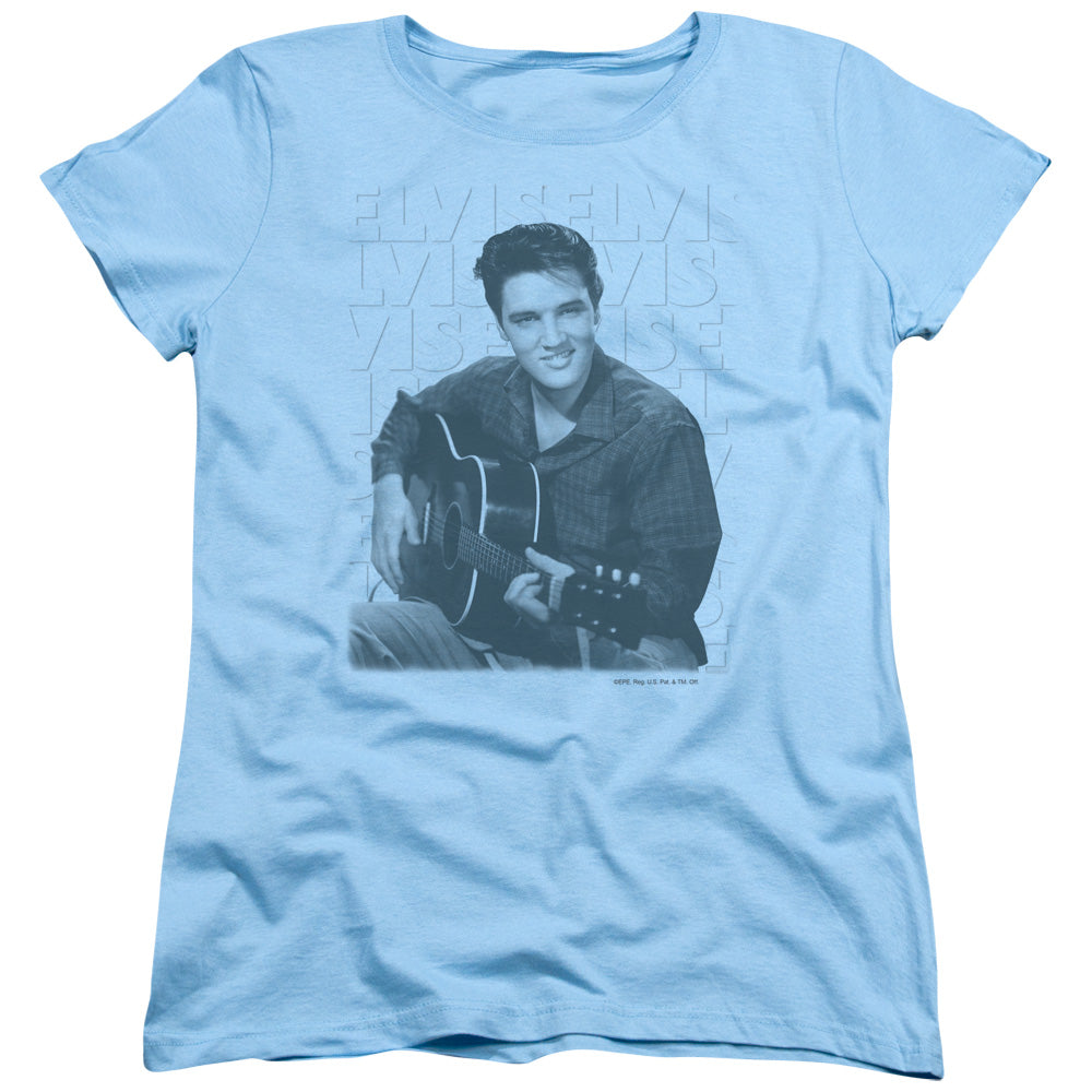 Elvis Presley Repeat Womens T Shirt Light Blue