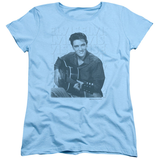 Elvis Presley Repeat Womens T Shirt Light Blue