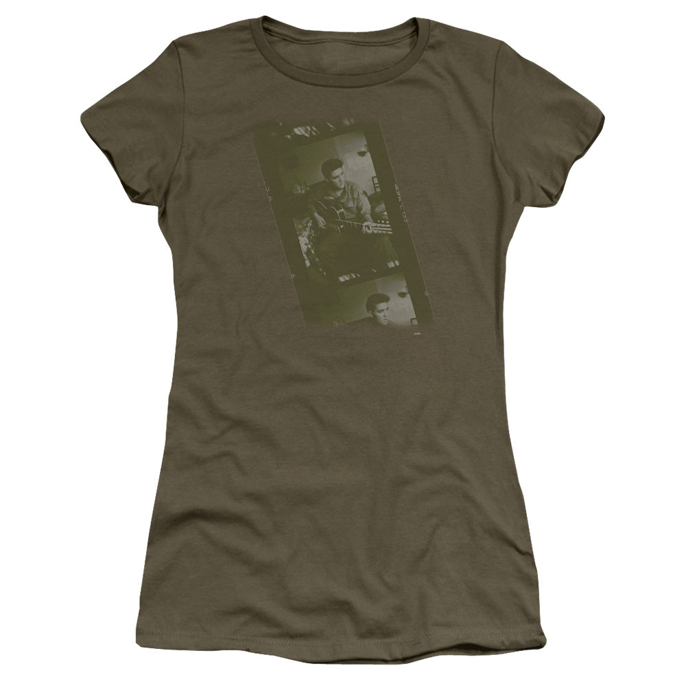 Elvis Presley Army Junior Sheer Cap Sleeve Womens T Shirt Military Green