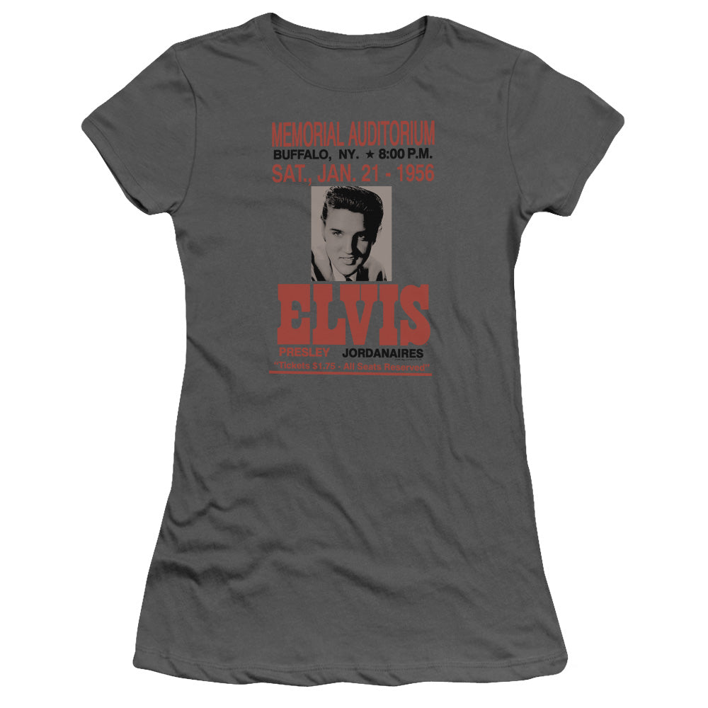 Elvis Presley Buffalo 1956 Junior Sheer Cap Sleeve Womens T Shirt Charcoal