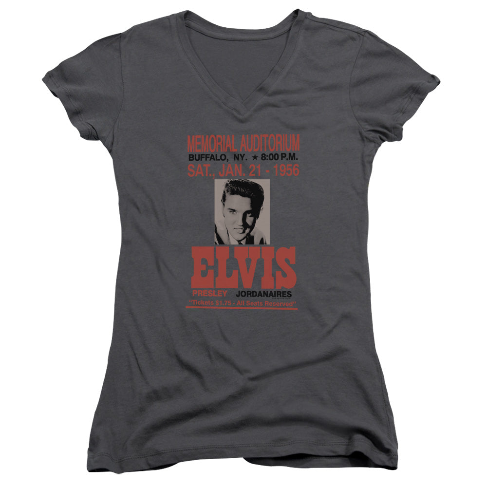 Elvis Presley Buffalo 1956 Junior Sheer Cap Sleeve V-Neck Womens T Shirt Charcoal