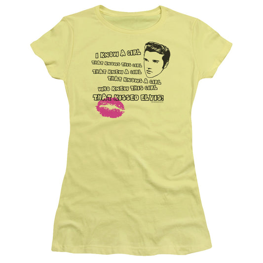 Elvis Presley Kissed Elvis Junior Sheer Cap Sleeve Womens T Shirt Yellow