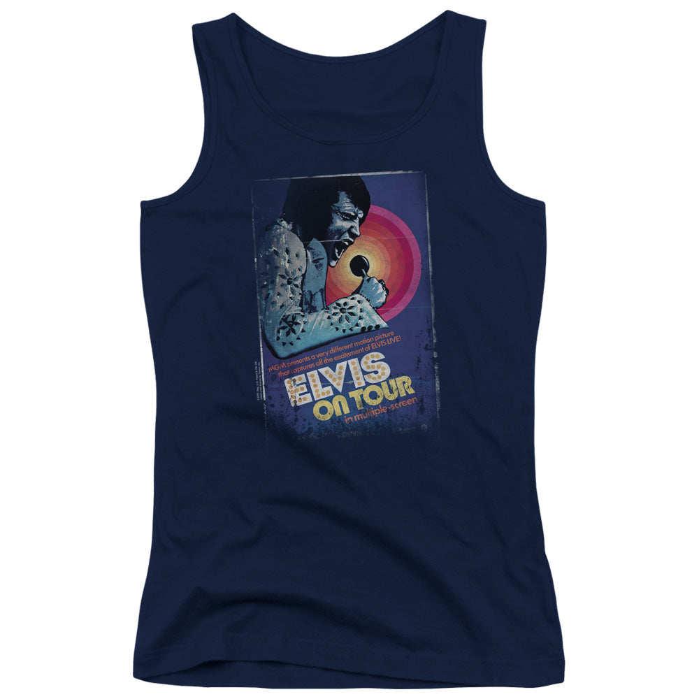 Elvis Presley on Tour Poster Womens Tank Top Shirt Navy Blue