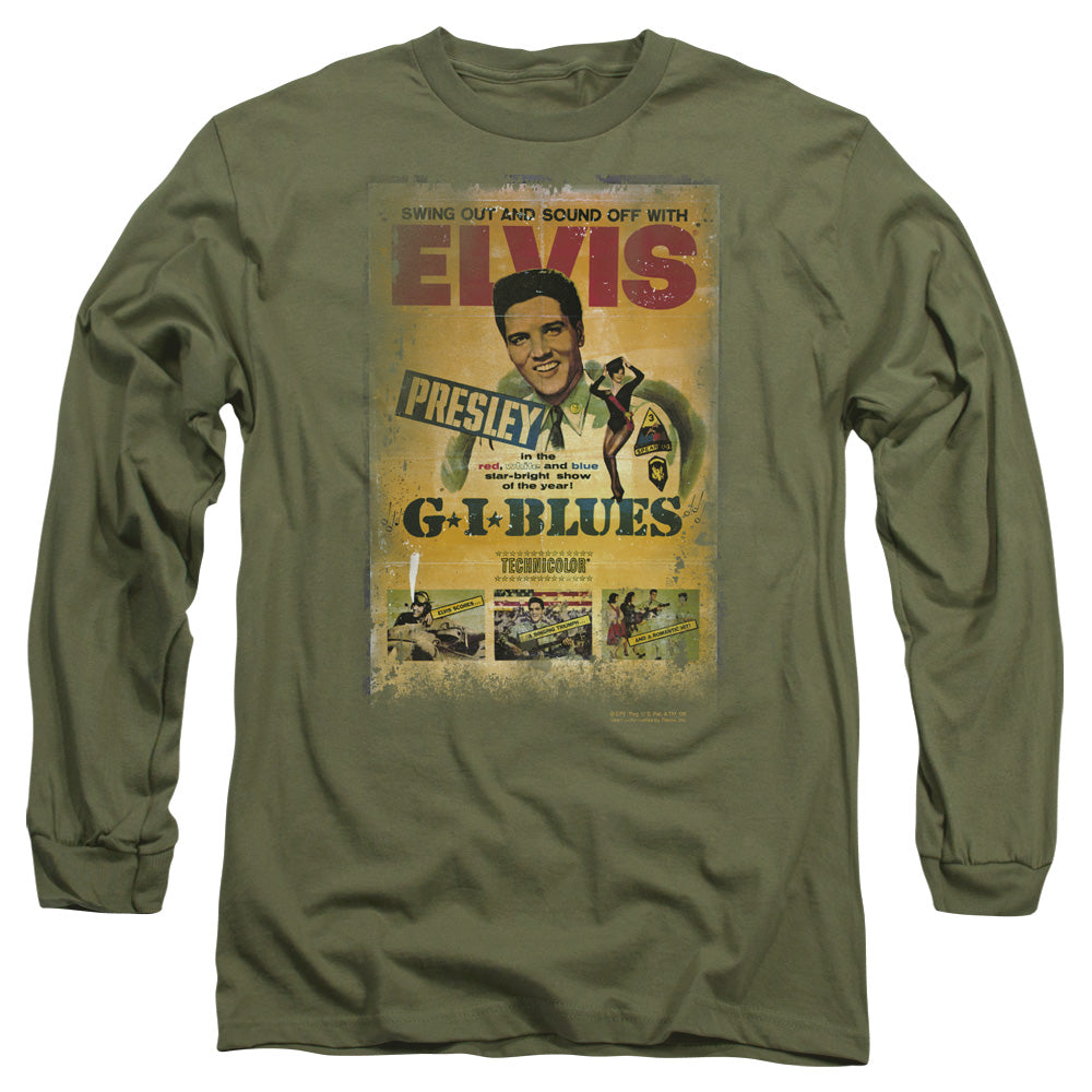 Elvis Presley Gi Blues Poster Mens Long Sleeve Shirt Military Green