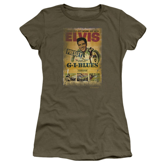 Elvis Presley Gi Blues Poster Junior Sheer Cap Sleeve Womens T Shirt Military Green