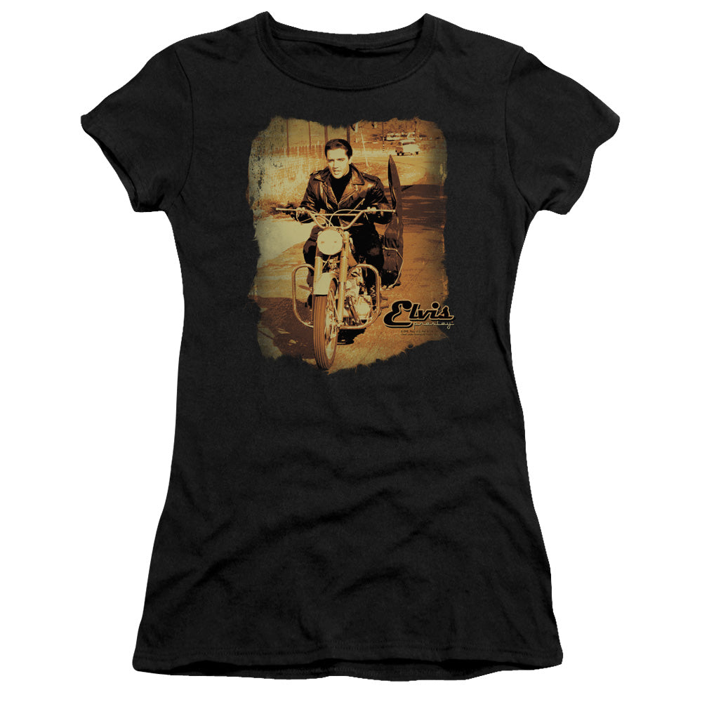 Elvis Presley Hit the Road Junior Sheer Cap Sleeve Womens T Shirt Black