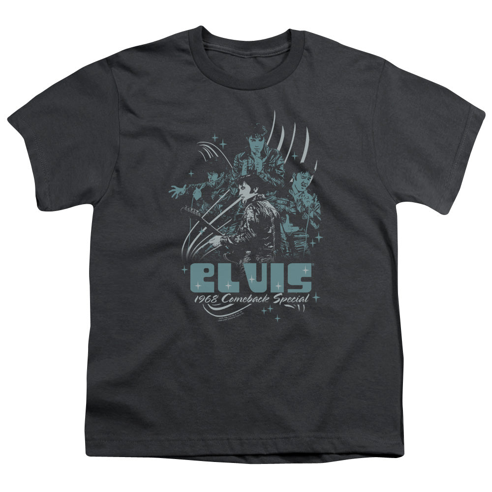 Elvis Presley 68 Leather Kids Youth T Shirt Charcoal