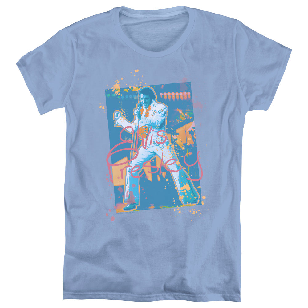 Elvis Presley Splatter Hawaii Womens T Shirt Carolina Blue