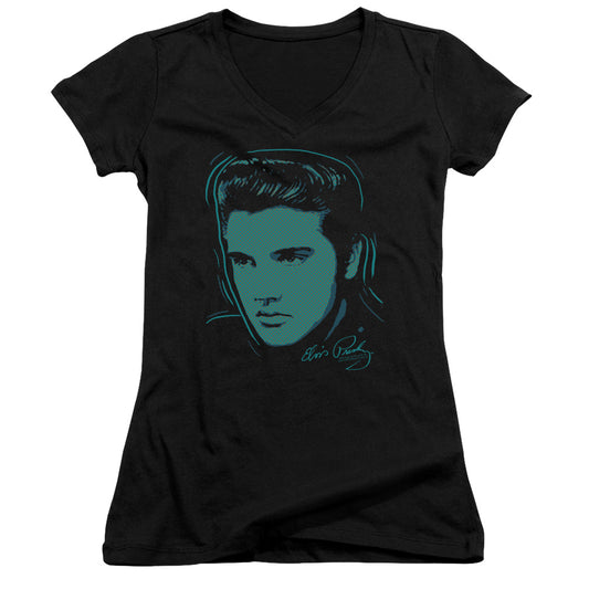 Elvis Presley Young Dots Junior Sheer Cap Sleeve V-Neck Womens T Shirt Black