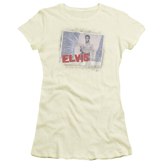 Elvis Presley Tough Guy Poster Junior Sheer Cap Sleeve Womens T Shirt Cream