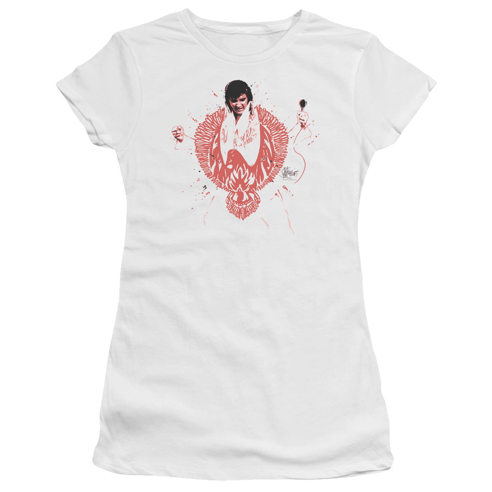 Elvis Presley Red Phoenix Junior Sheer Cap Sleeve Womens T Shirt White