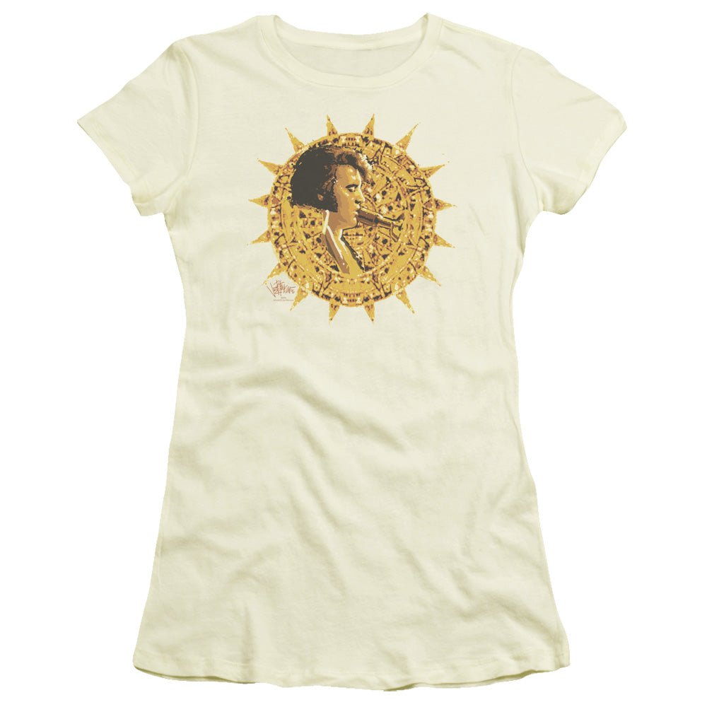 Elvis Presley Sundial Junior Sheer Cap Sleeve Womens T Shirt Cream